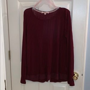 Textured Long Sleeve with Lace Trim